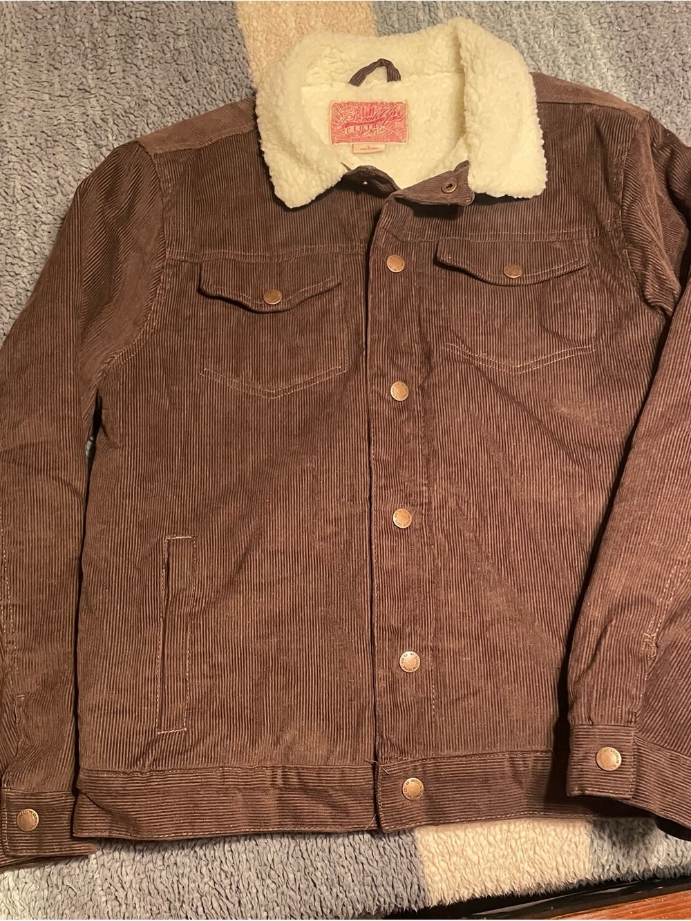 Brooklinen Brown Corduroy Sherpa Collar Pea Coat